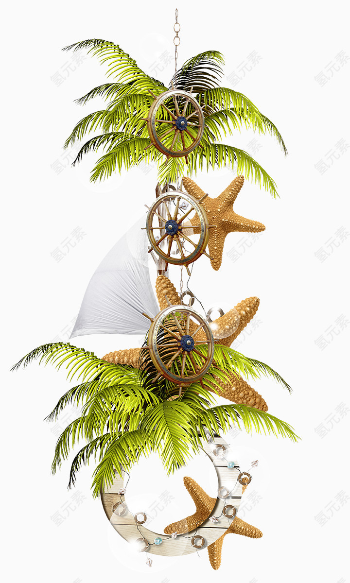 椰子树海星轮胎花边装饰
