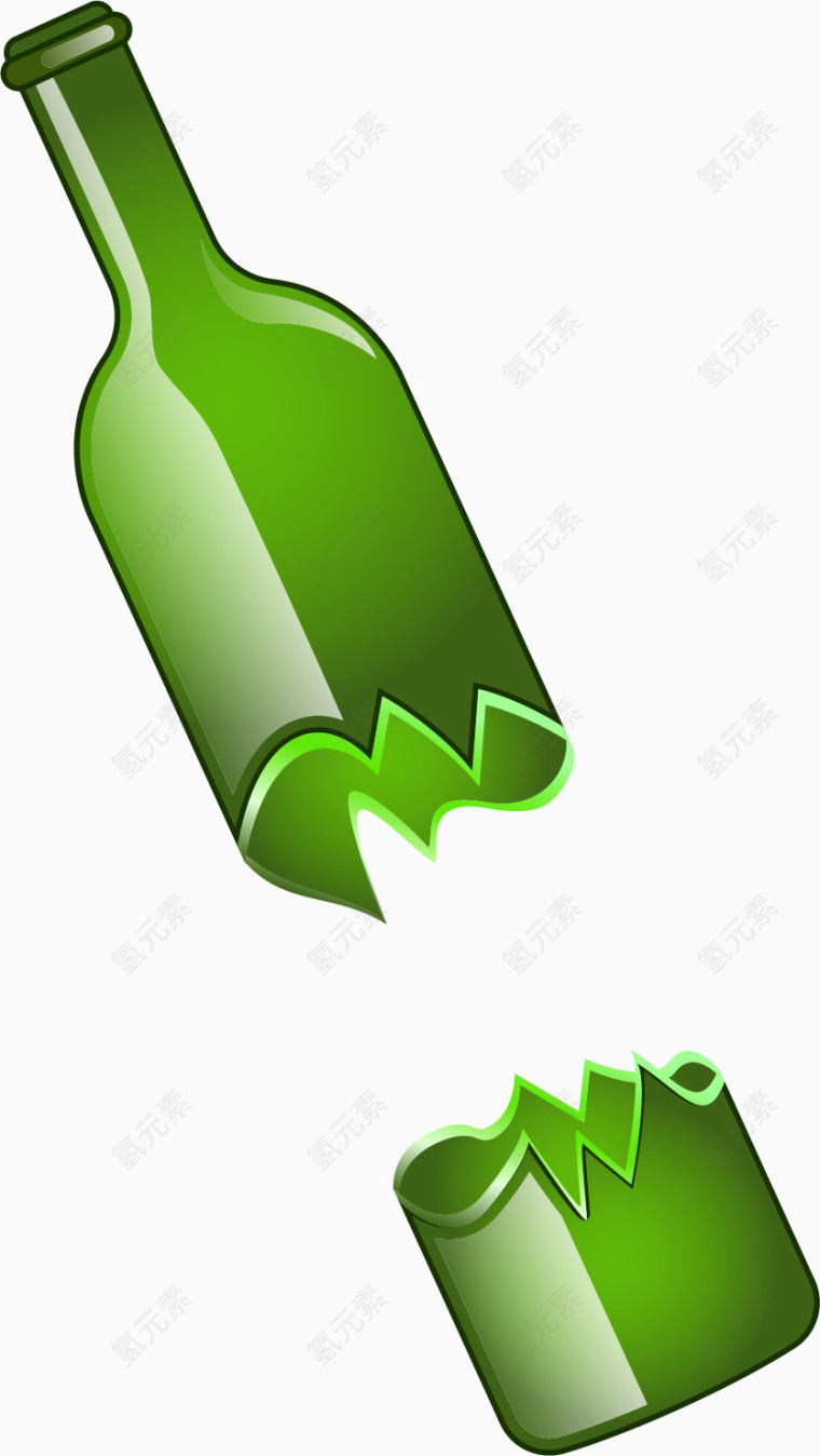 碎裂一半的绿色玻璃瓶