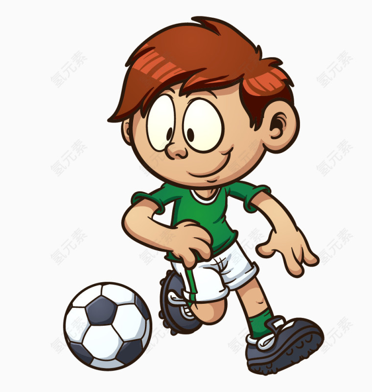 卡通手绘踢足球的男孩png 