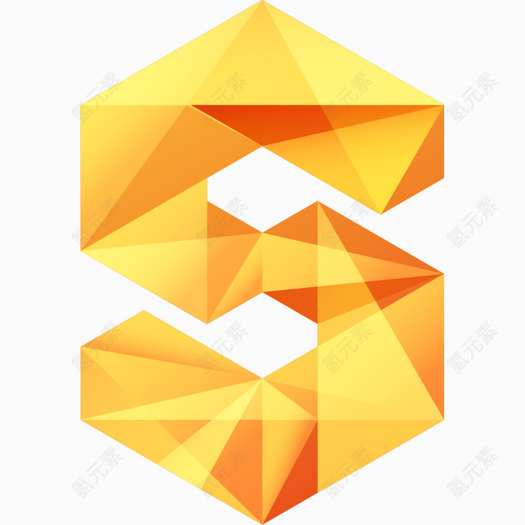 创意黄色钻石折纸几何拼接字母S