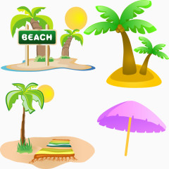 椰树围巾沙滩元素卡通手绘装饰元素