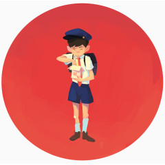 背书包戴帽子上学的小男孩