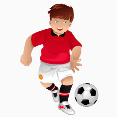 卡通手绘红色衣服脚踢足球男孩