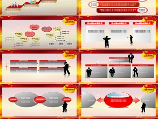 红色稳重中国风共青团ppt模板