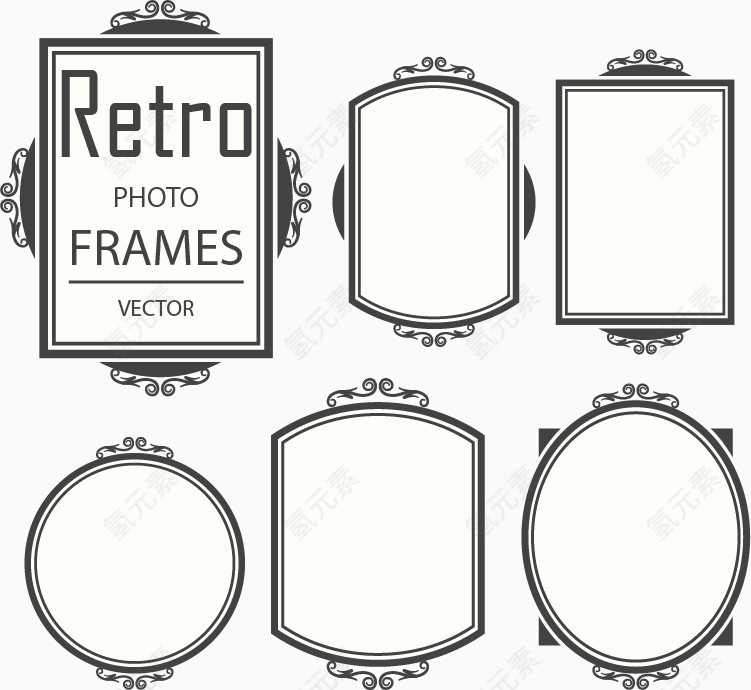6款复古镜框设计矢量素材