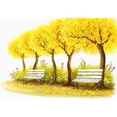 黄色大树和凳子
