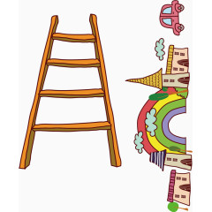城堡彩虹车子梯子彩色水彩卡通手绘装饰元素