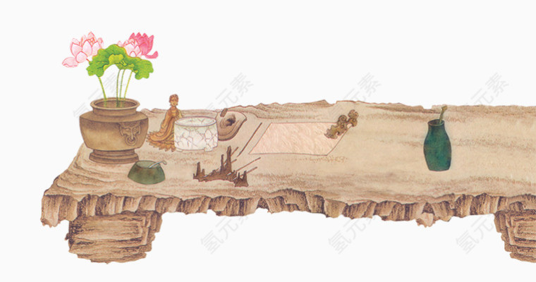 中国古风水墨桌案