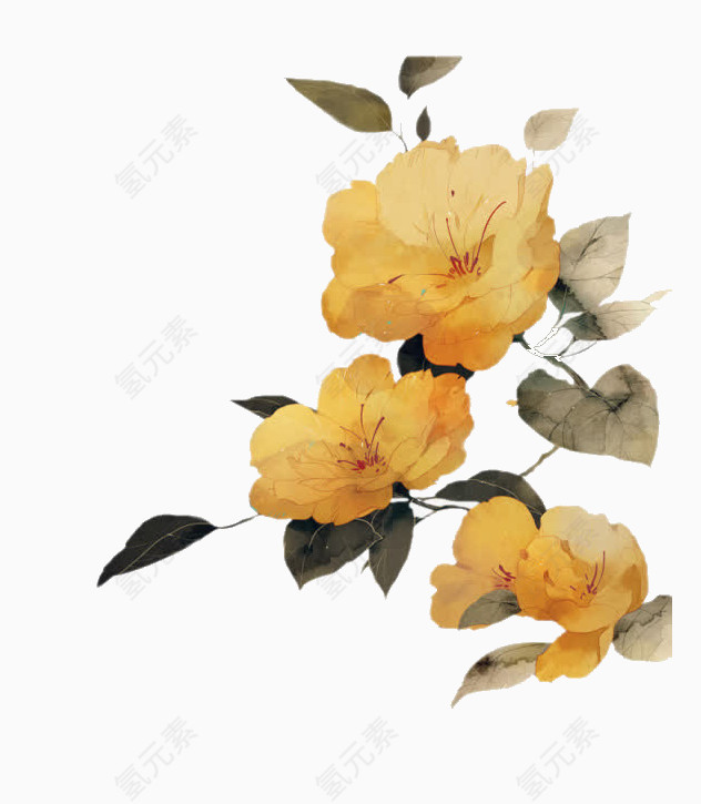 黄色复古花朵彩绘风格