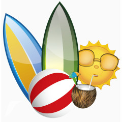 太阳椰子沙滩球卡通手绘装饰元素