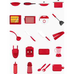 矢量红色系厨具图标