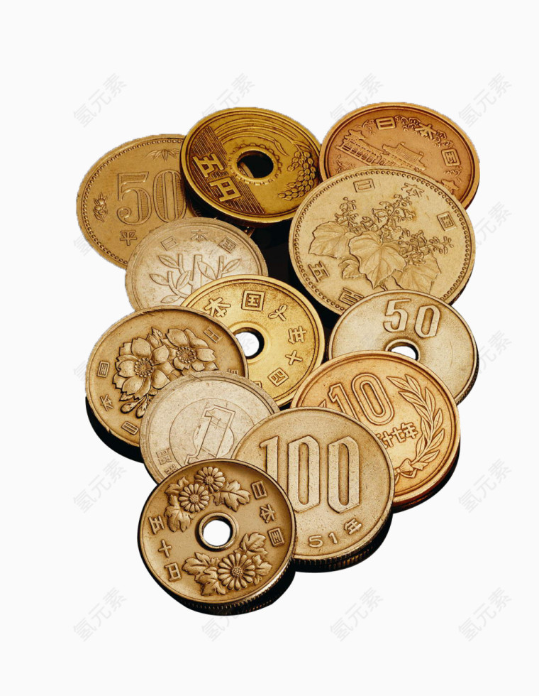 一堆日元硬币
