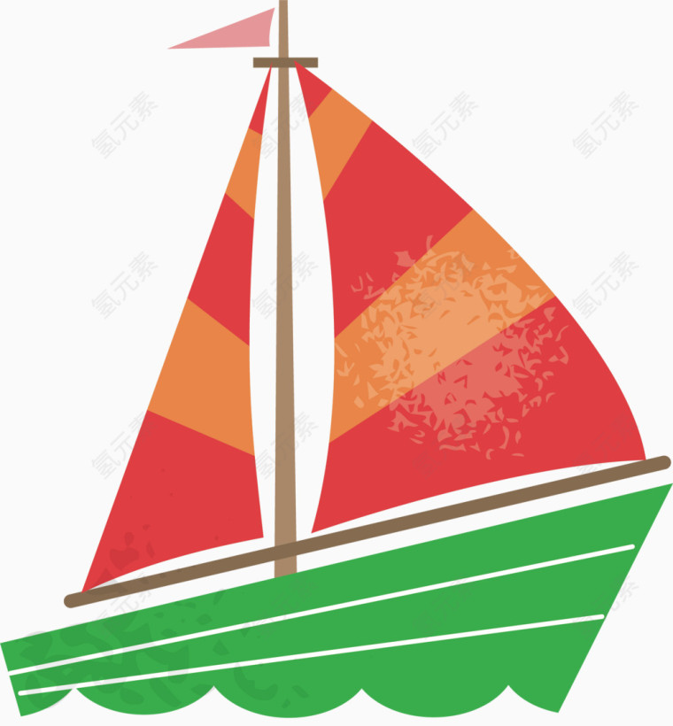 卡通红色风帆帆船