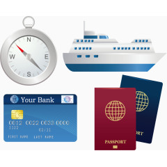 护照轮船指南针银行卡旅行图标元素