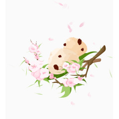 樱花树上的粽子卡通手绘装饰元素