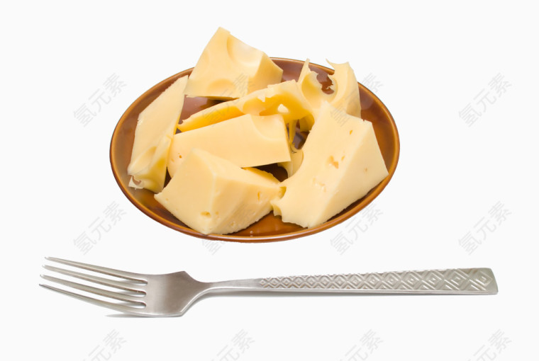 一盘奶酪和叉子