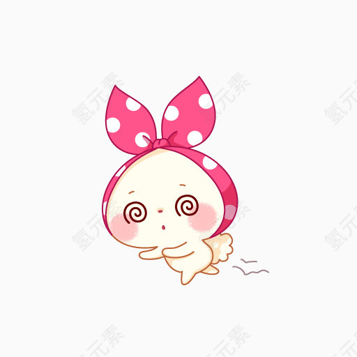 粉色头戴蝴蝶结的表情小兔子