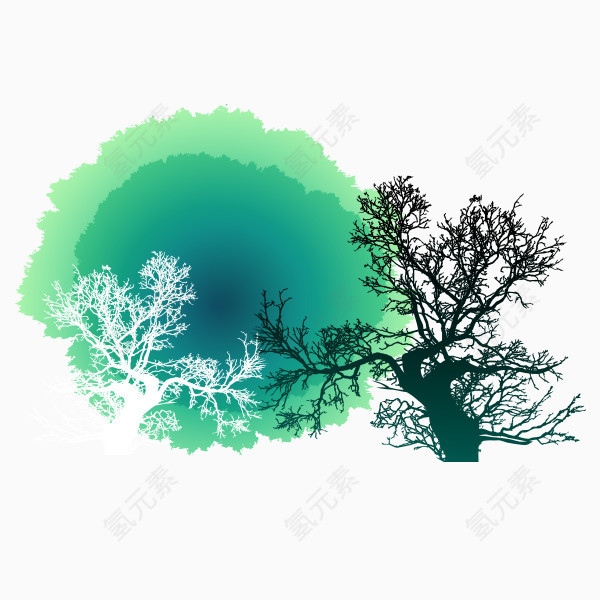 绿色彩墨树木
