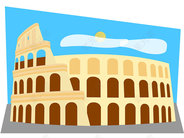 可爱罗马建筑手绘