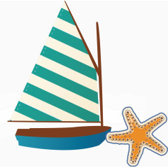 帆船海星简易画卡通手绘图标元素