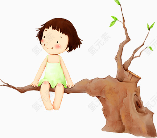 坐在树枝上的小女孩