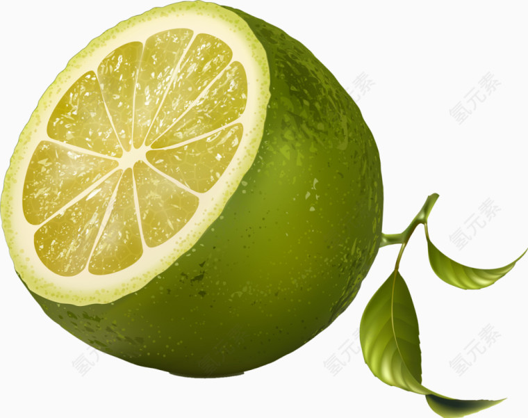 水彩绿柠檬水果