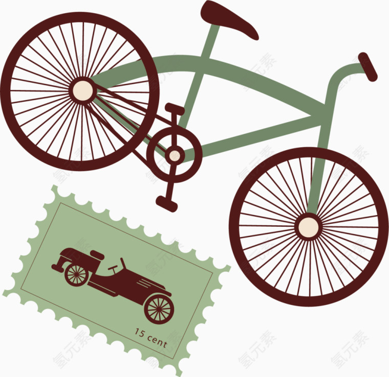 邮票自行车简易画卡通手绘