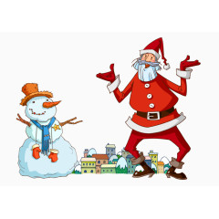 手绘圣诞老人和雪人矢量素材