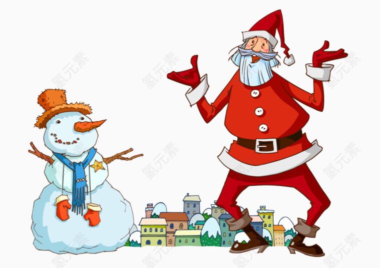 手绘圣诞老人和雪人矢量素材
