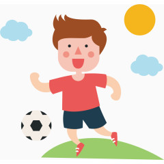 卡通踢足球的男孩