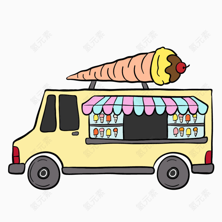 卡通手绘冰淇淋移动快餐车