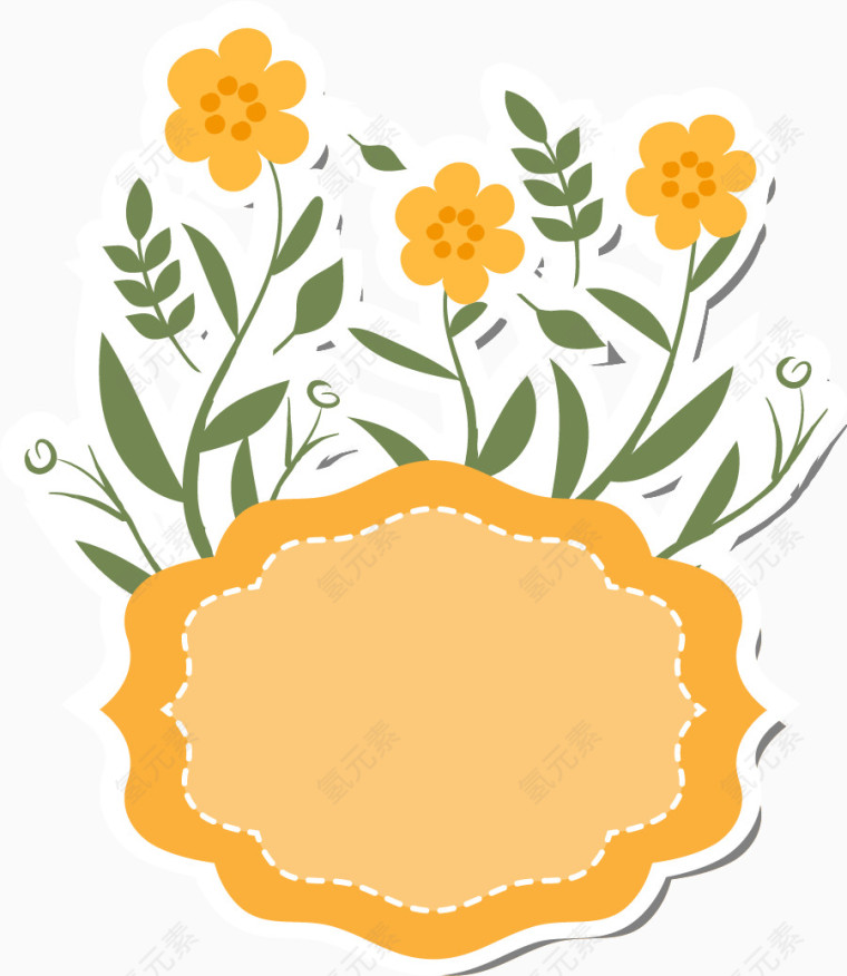 小黄花装饰的橘色边框