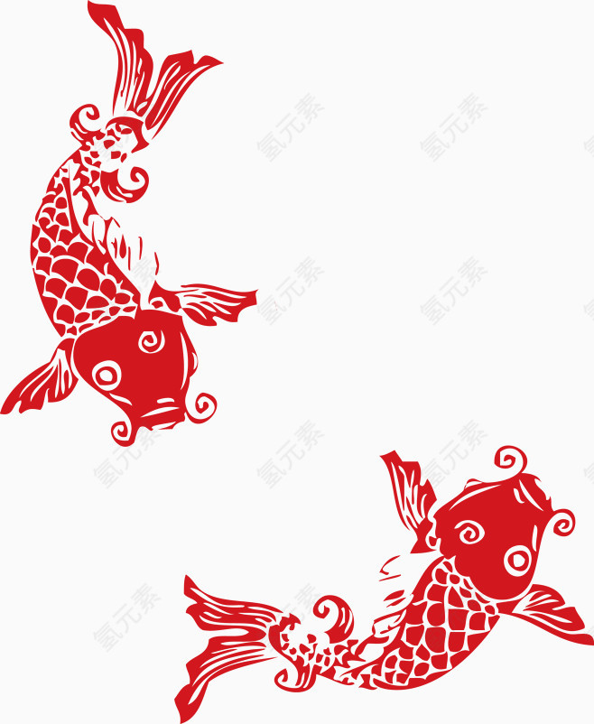 春节鱼剪纸装饰元素节日素材