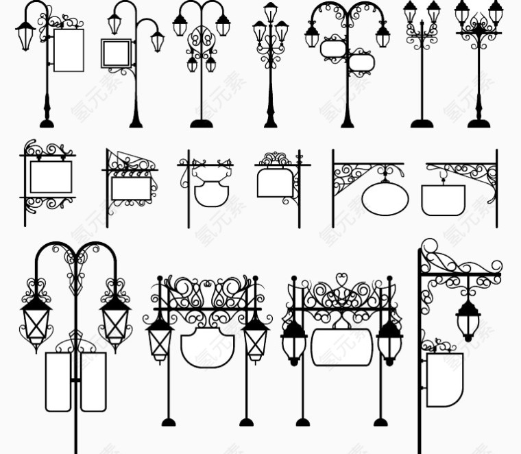 复古带广告牌的路灯矢量素材
