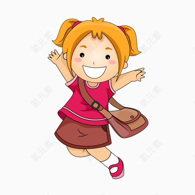 背着书包开心上学的小女孩