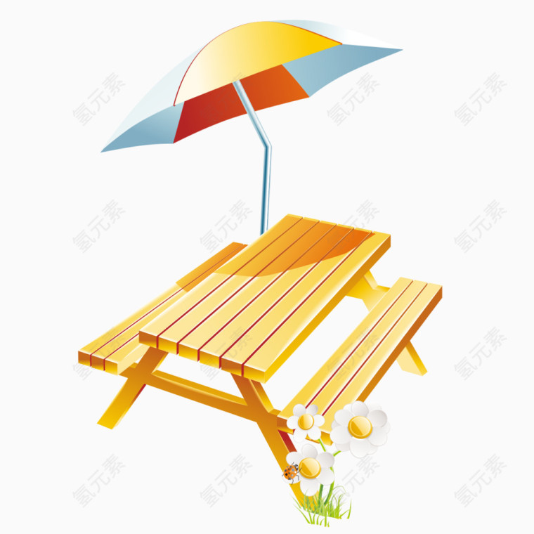 卡通手绘遮阳伞与座椅