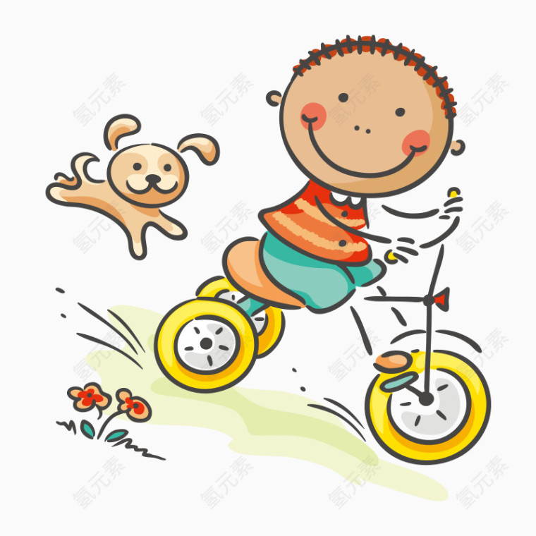卡通骑自行车的男孩