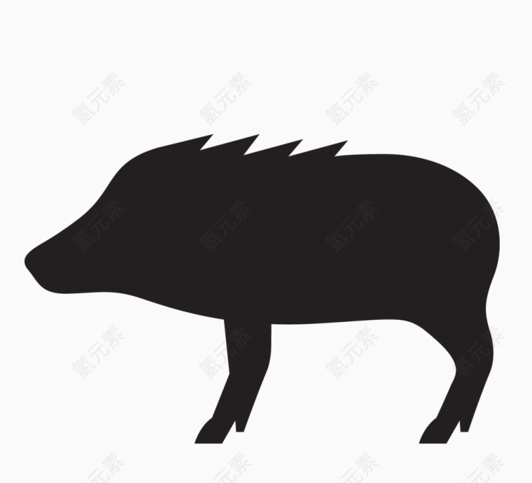 黑色手绘的动物野猪