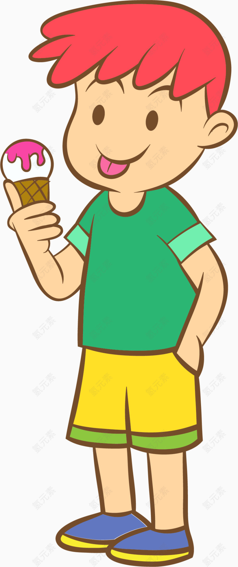 卡通吃冰淇淋的男孩
