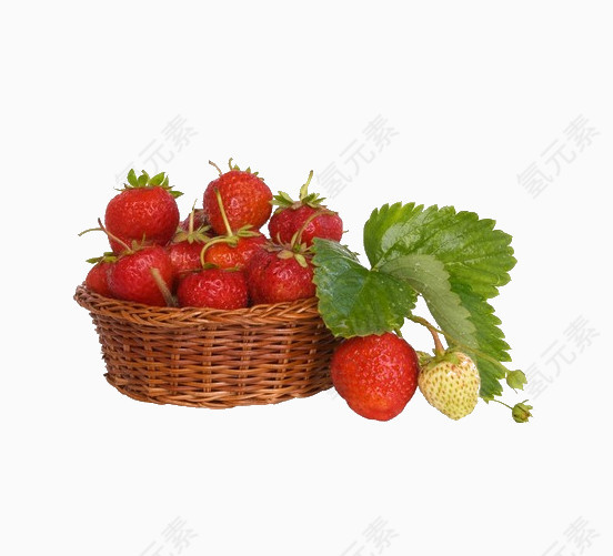 草莓篮子绿叶
