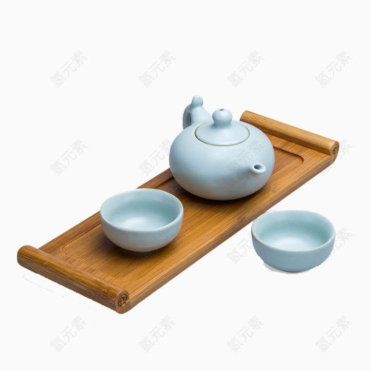 两只茶杯加茶壶竹台