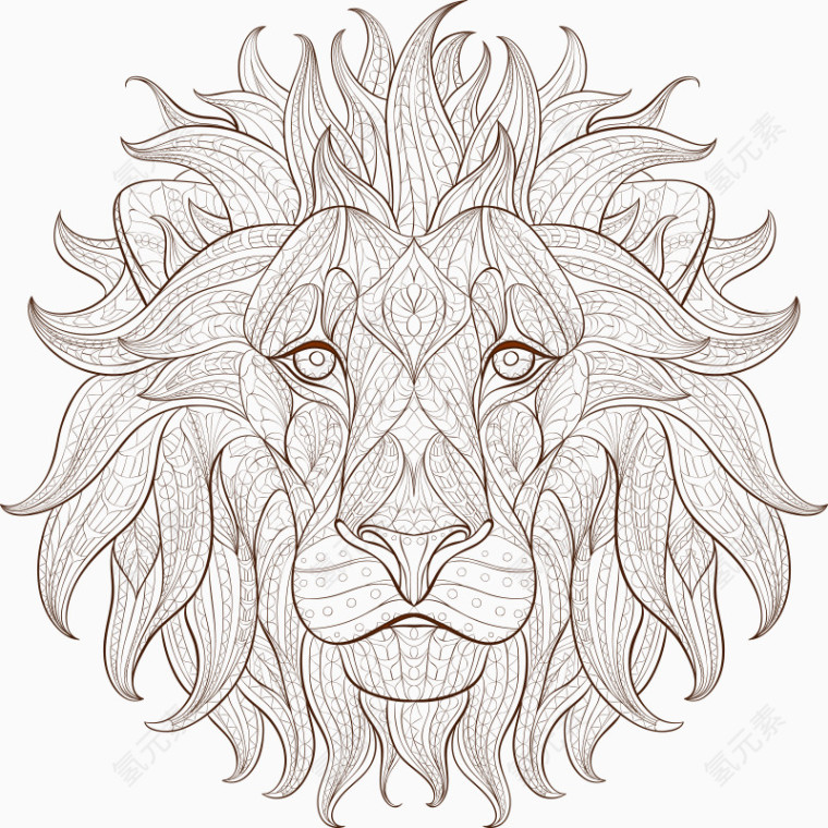 狮子线条手绘插画
