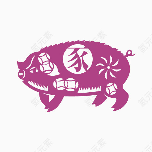 猪生肖卡通手绘图标元素