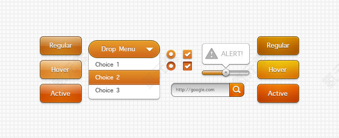 橘色按钮合集PSD源文件