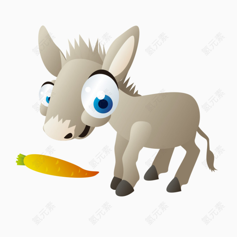 卡通毛驴在吃胡萝卜