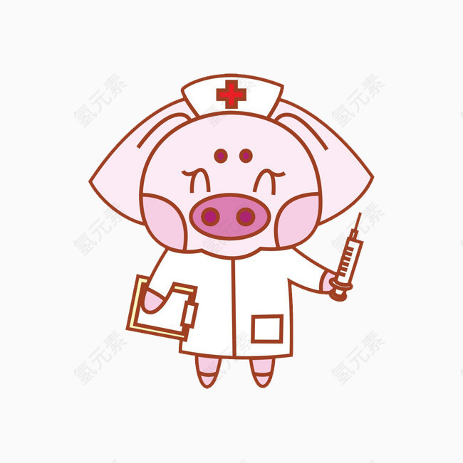 卡通粉色小猪护士