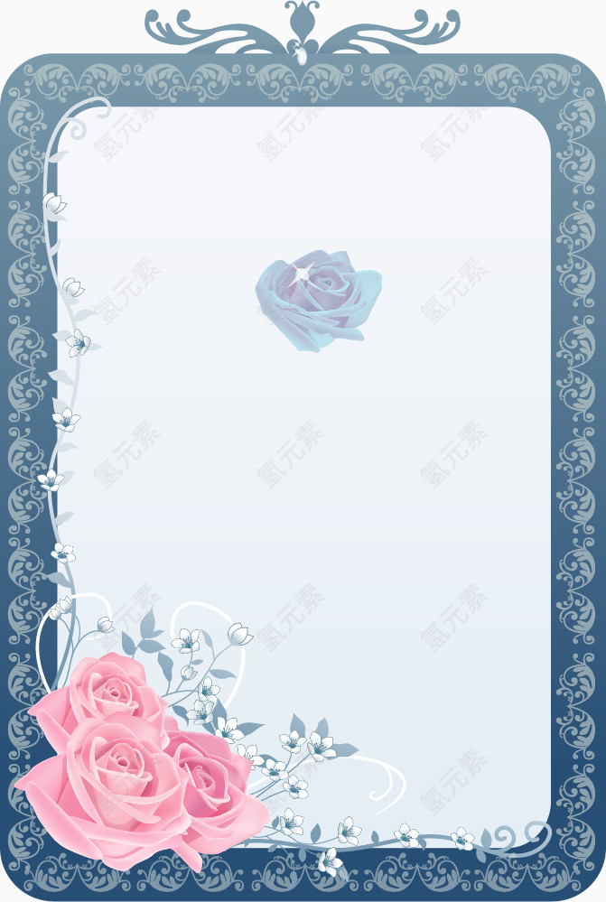 蓝色小清新花叶装饰边框