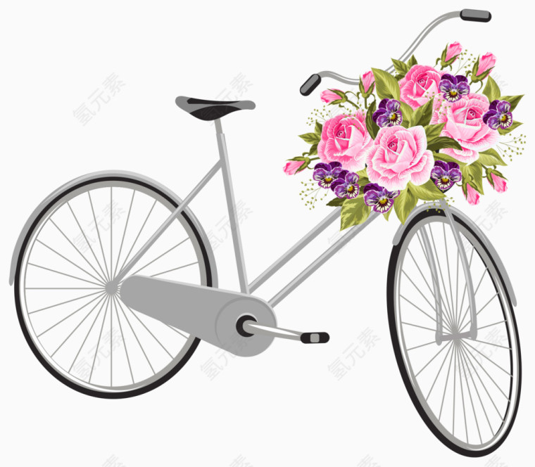 鲜花自行车矢量图