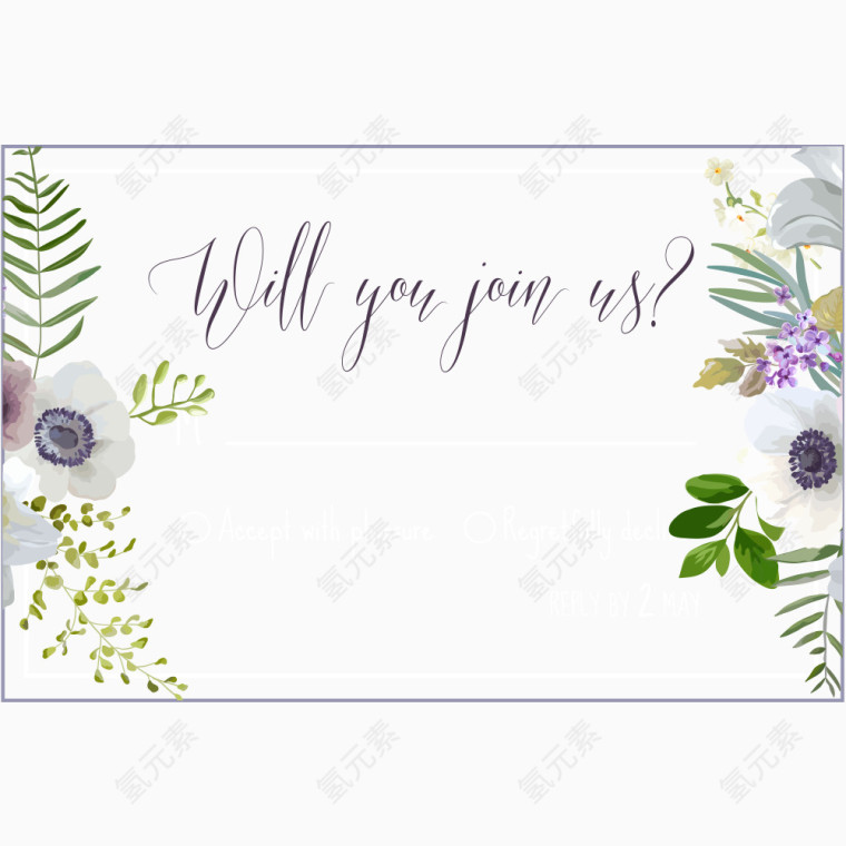 白色紫色花朵边框纹理封面