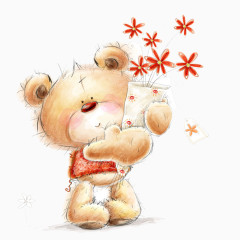 小熊抱着一束花